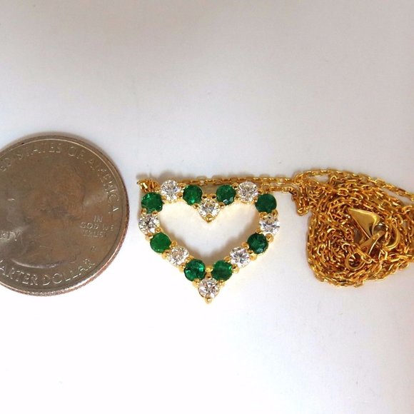 Natural Emeralds & Diamonds open heart necklace 1.
